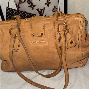 Miu Miu Camel Leather Shoulder Bag